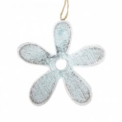 Akasztós dísz, fa virág, vintage kékeszöld, 14 cm