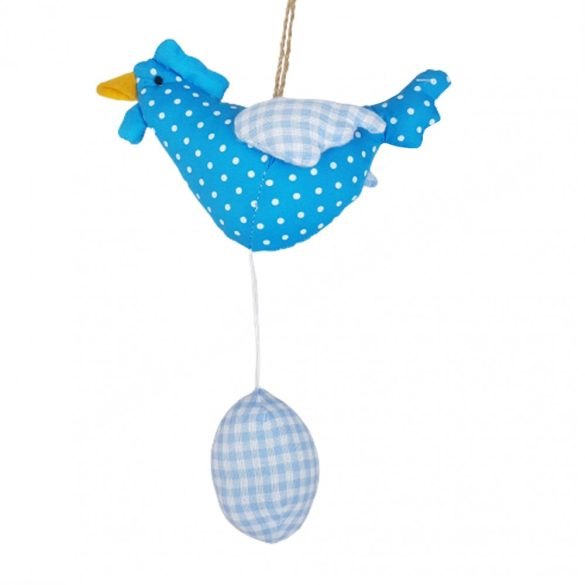 Akasztható textil tyúk tojással, kék, 22 cm