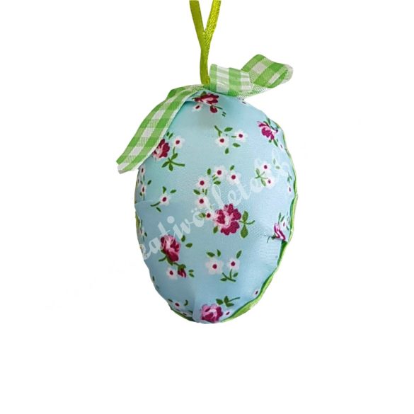 Textil tojás, rózsa mintás, kék, 5x7 cm