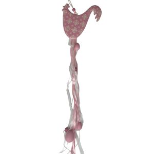 Fém ablakdísz, tyúk tojásokkal, rózsaszín, 60 cm