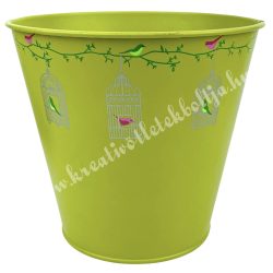 Fém kaspó, kalitkákkal, zöld, 13x13 cm