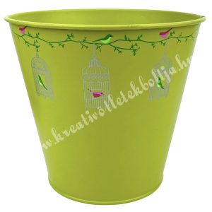 Fém kaspó, kalitkákkal, zöld, 13x13 cm