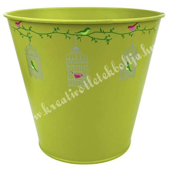 Fém kaspó, kalitkákkal, zöld, 13x13 cm