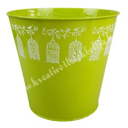 Fém kaspó, kalitkákkal, zöld, 15,5x15 cm