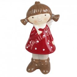Kerámia kislány piros pöttyös ruhában, 6x11 cm