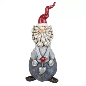Polyresin mikulás, ezüst szívvel, 7x17 cm