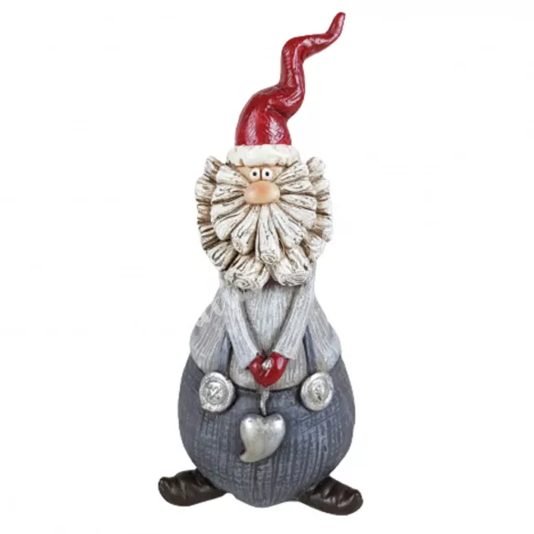Polyresin mikulás, ezüst szívvel, 7x17 cm