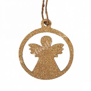 Akasztós fa angyal, csillogós arany, 9 cm