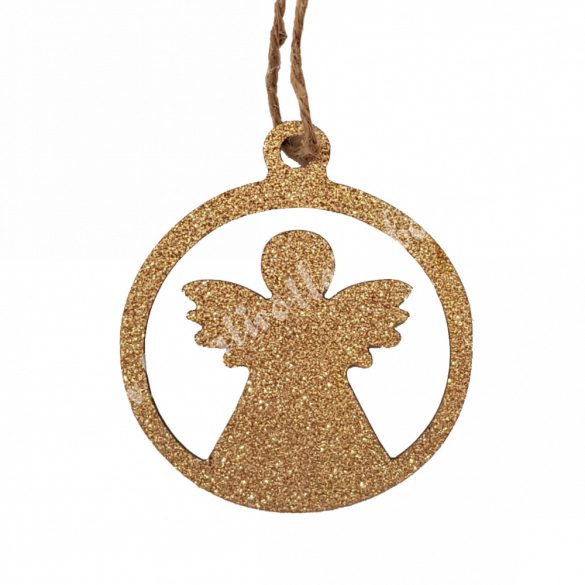 Akasztós fa angyal, csillogós arany, 9 cm