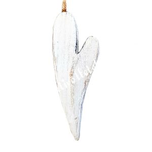 Akasztós dísz, fa szív, fehér, 5x13,5 cm