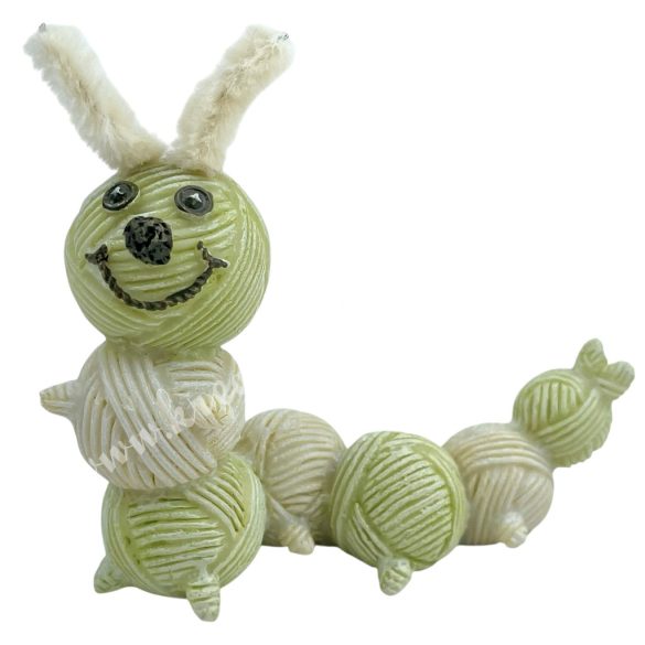 Gombolyag állatok, zöld-bézs, kukac, 8,5x8 cm