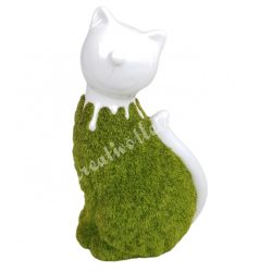 Porcelán cica, műfüves, fehér-zöld, 9x15cm