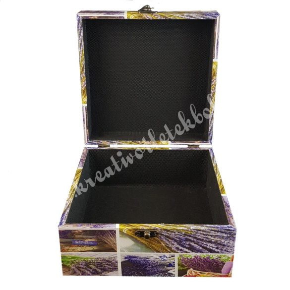 Levendula mintás fa díszdoboz, 20x10 cm