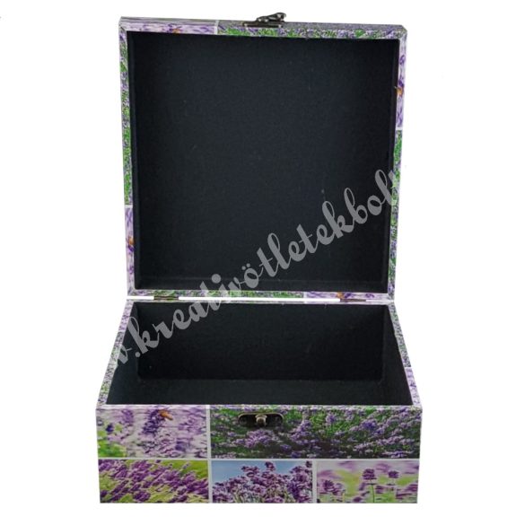 Levendula mintás fa díszdoboz, 26x12 cm