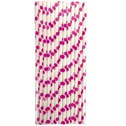 Papír szívószál, pöttyös, fehér-pink, 25 db/csomag