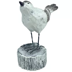 Polyresin madár farönkön, 11x13 cm