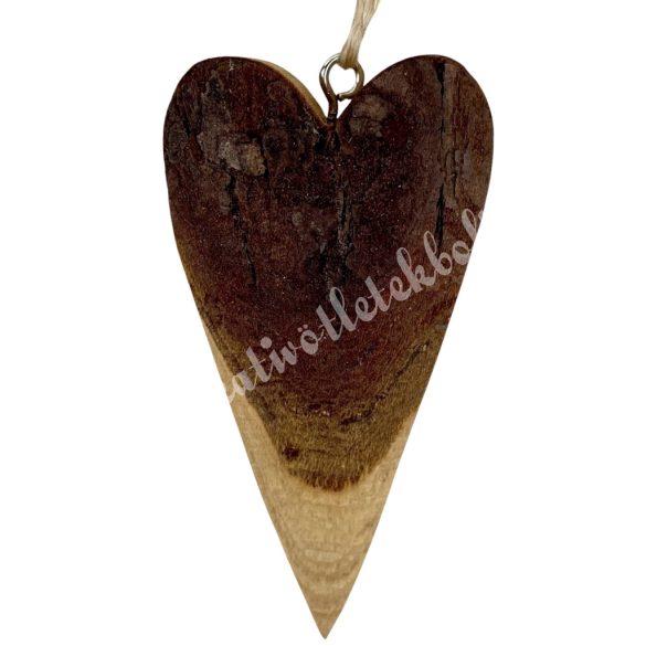 Akasztós fa szív, barna, 4,5x8,5 cm