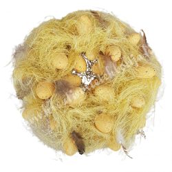   Szizál koszorú, tojásokkal, madártollakkal, sárga, 24 cm