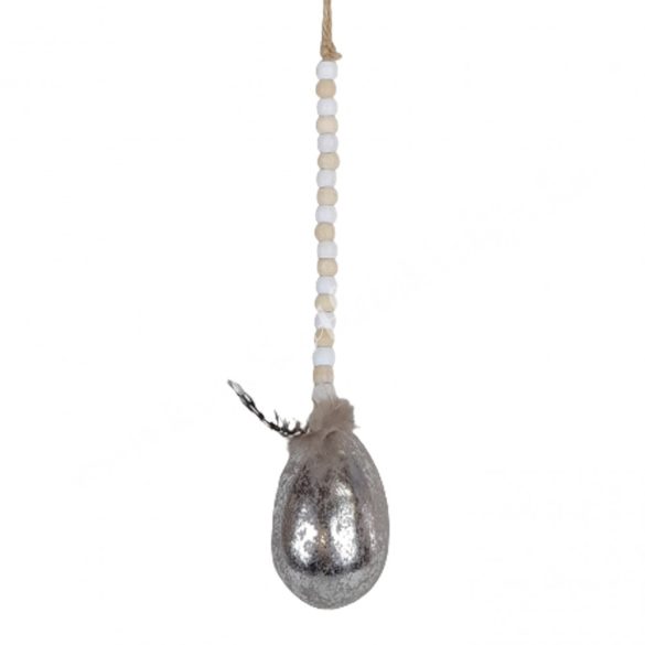 Akasztós dísz, tojás, antikolt ezüst színű, 5,5x26 cm