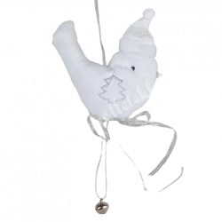 Textil madárka, fenyőfával, csengettyűvel, 11x12 cm