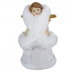 Kerámia szőrmés angyal, szívvel, 7,5x11,5 cm