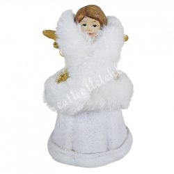 Kerámia szőrmés angyal, csillaggal, 7,5x11,5 cm