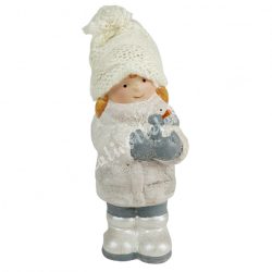 Kerámia kislány hóemberrel, 6x13 cm