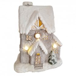   Zenélő polyresin havas házikó, led világítással, 30x37 cm