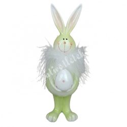 Polyresin nyuszi, tojással, zöld, 5,5x19 cm