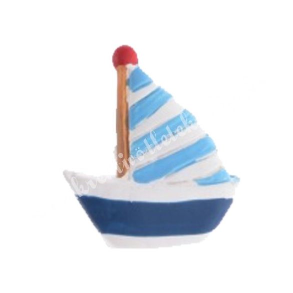 Ragasztható kék-fehér vitorlás hajó, 3x3 cm
