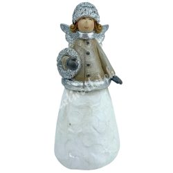Polyresin angyal, koszorúval, 7x15 cm