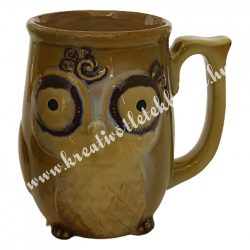 Kerámia bögre, bagoly mintás, zöldesbarna, 12x11,5 cm