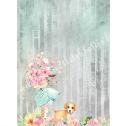   Rizspapír, Szenvedély - Kislány virágcsokorral és kutyussal, A4 (4528)