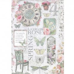 Rizspapír, Pillangók, virágok, óra, A4 (4619)