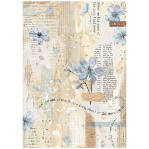 Rizspapír, kék virágok, A4 (4861)