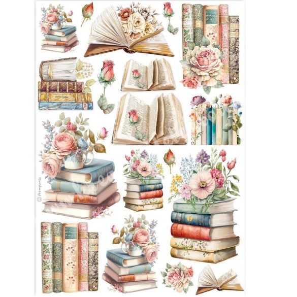 Rizspapír, virágos könyvek, A4, (4911)