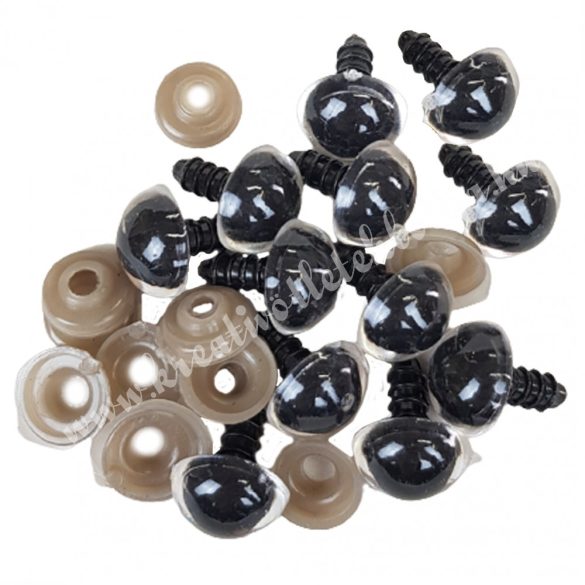 Biztonsági szem, fekete, átlátszó széllel, 14 mm, 6 pár/csomag