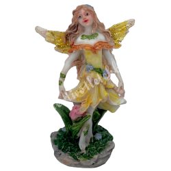 Polyresin tündér virágokkal, sárga, 3,5x5,5 cm