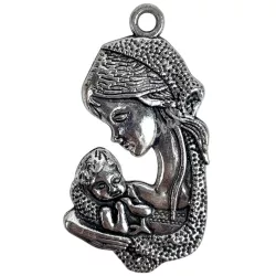 Fémmedál, Mária a kisdeddel, platina, 2x3,7 cm
