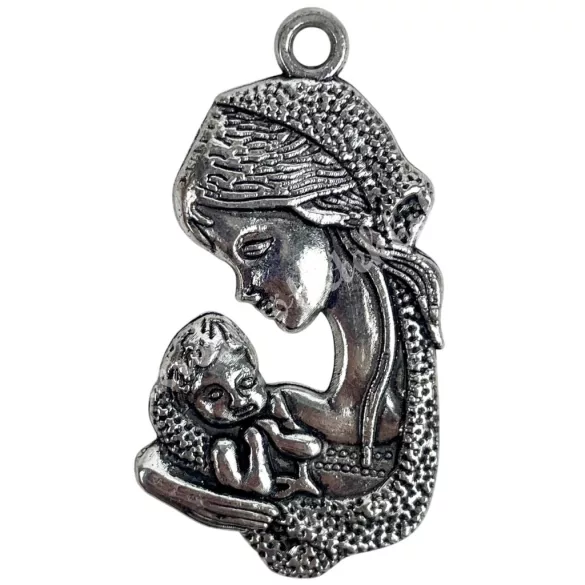 Fémmedál, Mária a kisdeddel, platina, 2x3,7 cm