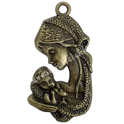 Fémmedál, Mária a kisdeddel, antikréz, 2x3,7 cm