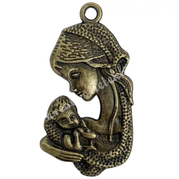 Fémmedál, Mária a kisdeddel, antikréz, 2x3,7 cm