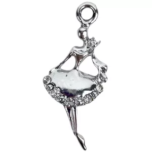 Fémmedál, strasszos balerina, platina, 1,5x3,5 cm