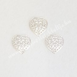 Fém díszítőelem szív, ezüst színű, 2x2,2 cm