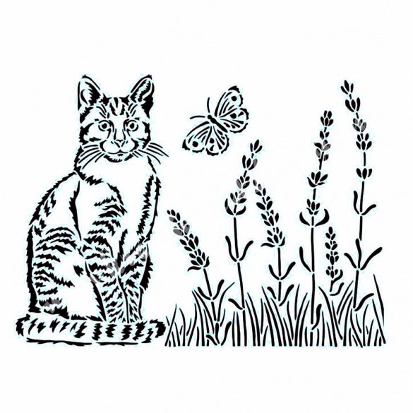 Stencil 296., Macska és pillangó, 20x15 cm