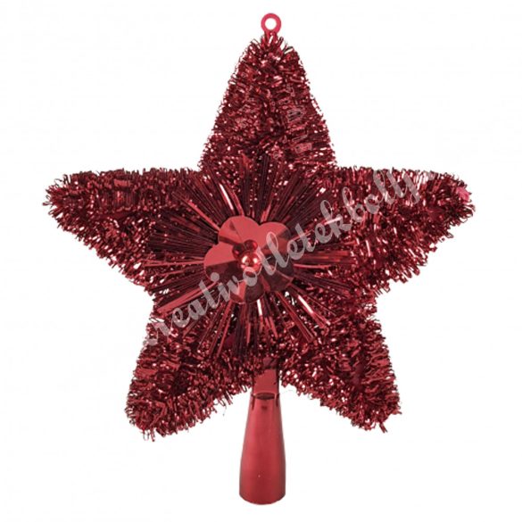 Karácsonyfa csúcsdísz, csillag, burgundi, 23 cm