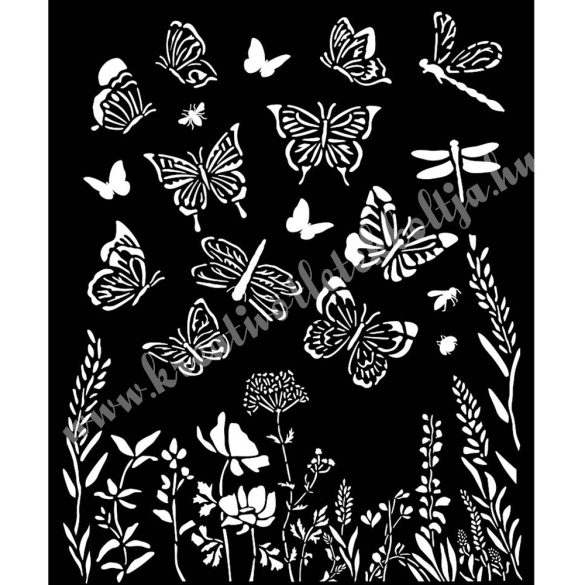 Stencil 144., levendula és pillangók, 20x25 cm