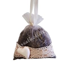   Levendulazsák szárított levendulával, krém szívvel, 9,5x10 cm