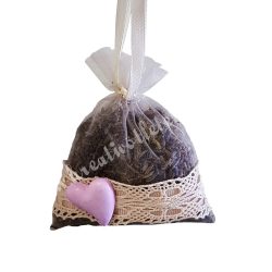   Levendulazsák szárított levendulával, lila szívvel, 9,5x10 cm