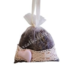   Levendulazsák szárított levendulával, rózsaszín szívvel, 9,5x10 cm